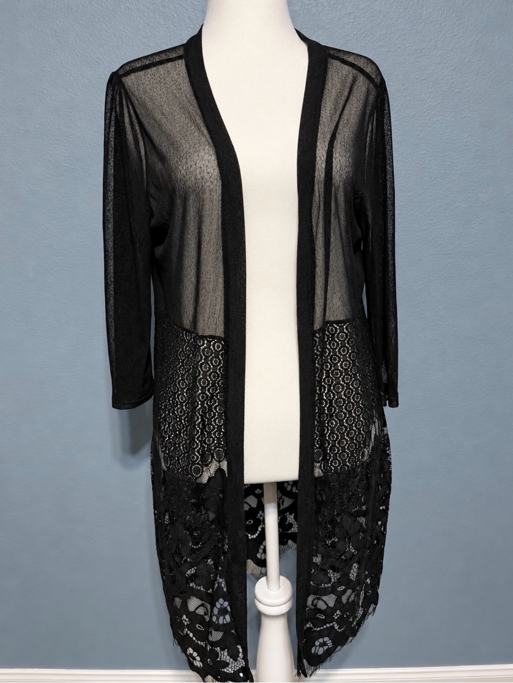 Forgotten Grace Black Lace Duster Cardigan Sheer Whimsigoth Boho Goth Kimono XL
